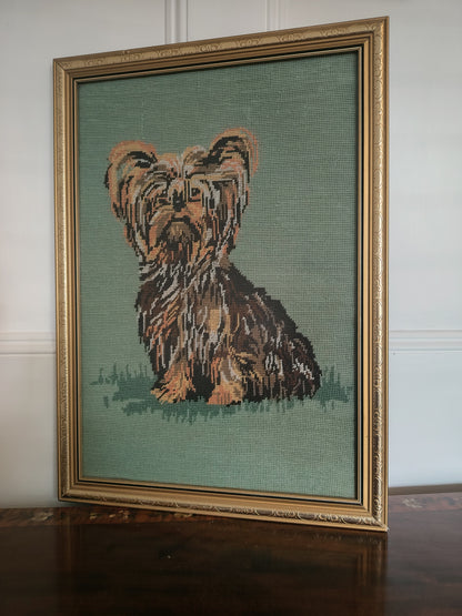 Large Vintage Kitsch Yorkie Framed Tapestry