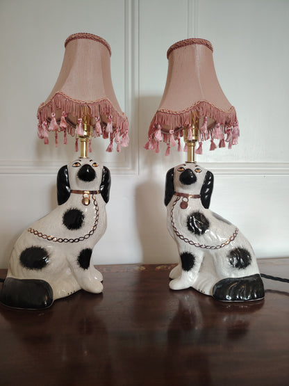 Pair of Vintage Reworked Staffordshire Pot Dog Lamps
