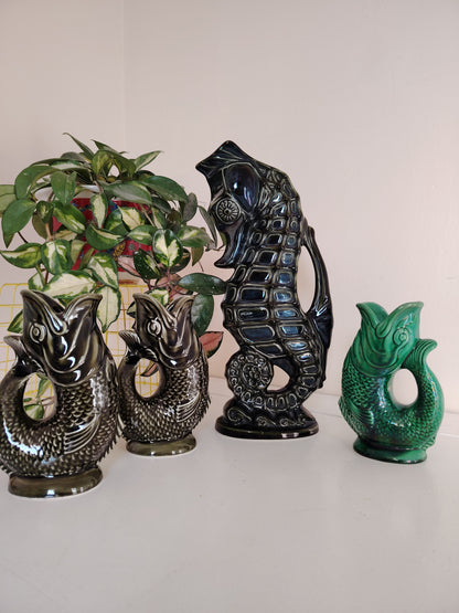 Rare Large Vintage Seahorse Glug Jug by Fosters Pottery