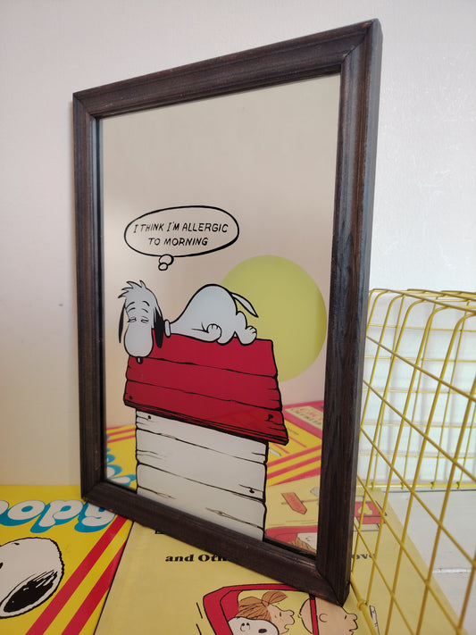 Vintage Snoopy Picture Mirror "Allergic to Mornings"