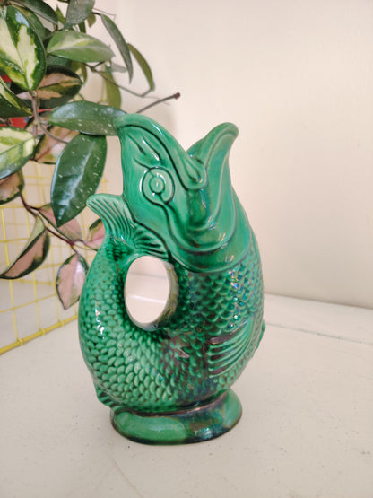 Vintage Small sized Dartmouth Devon Glug / Guggle Fish jug/ vase in Green
