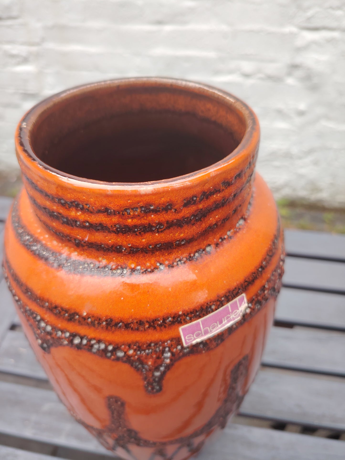Large Vintage Scheurich Fat Lava Orange and Brown Floor Vase