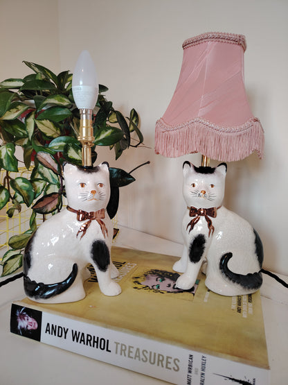Pair of Vintage Cats upcycled lamps