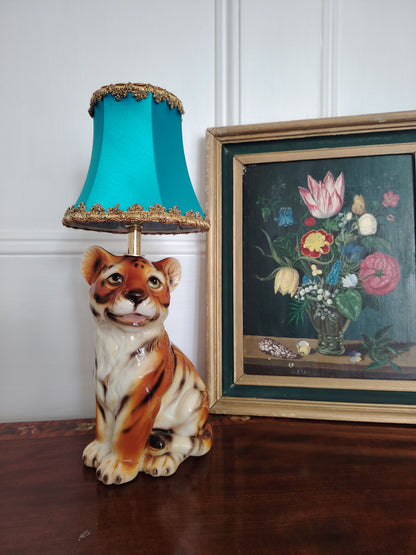Reworked Mid-Century Small Tiger Cub Lamp Turquoise Shade