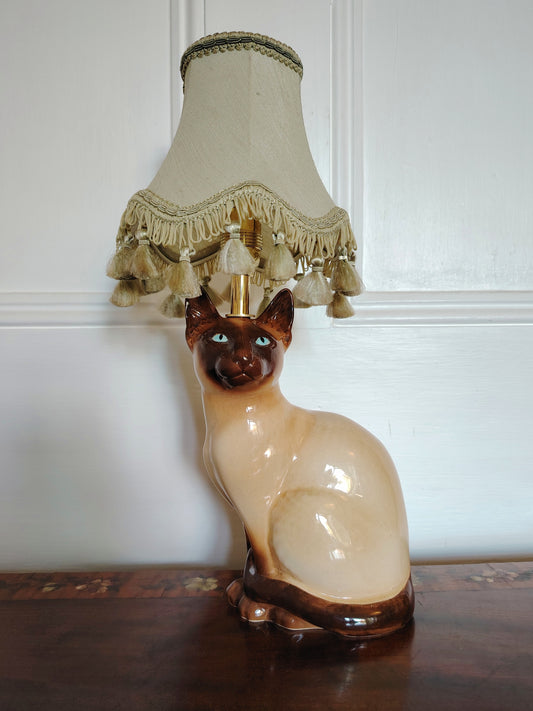 Vintage Reworked Siamese Cat Lamp