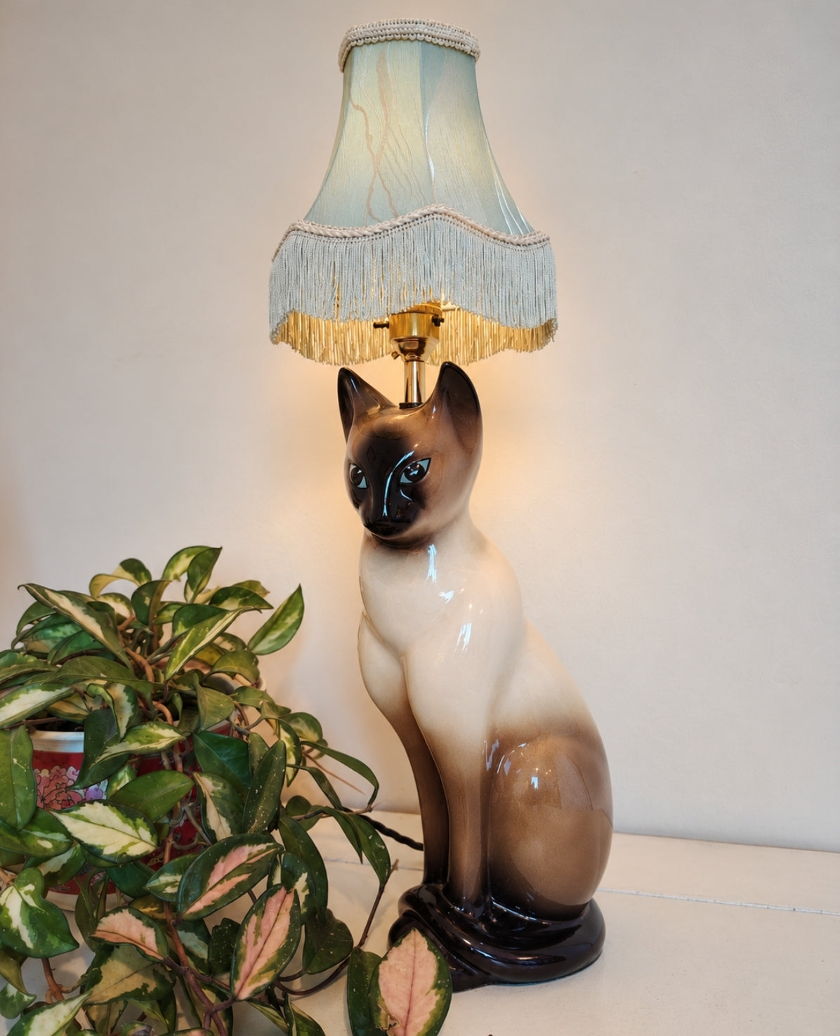 Vintage Reworked Tall Siamese Cat Lamp
