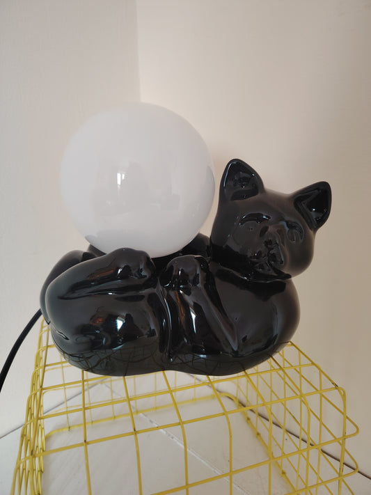 Vintage 80's Ceramic Cat and Ball Lamp