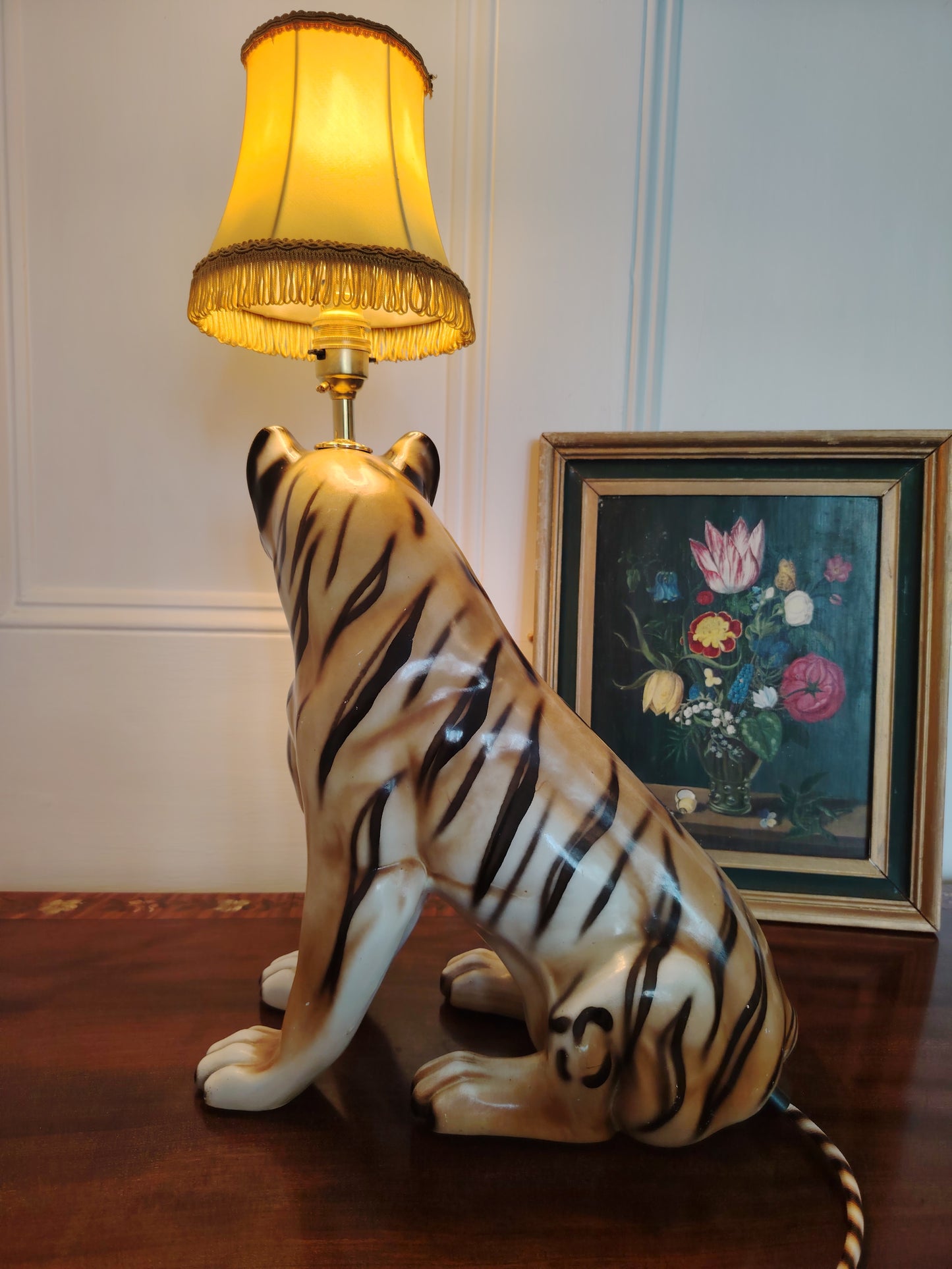 Large Reworked Mid Century Tiger lamp ✨