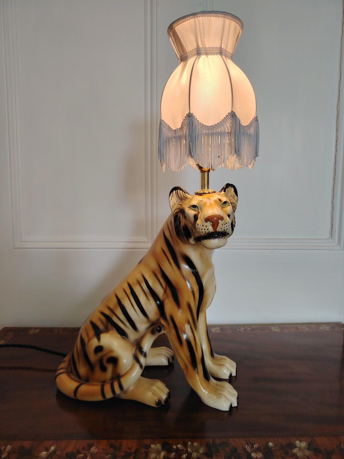 Large Reworked Mid Century Tiger lamp