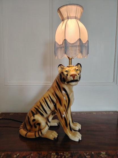 Large Reworked Mid Century Tiger lamp