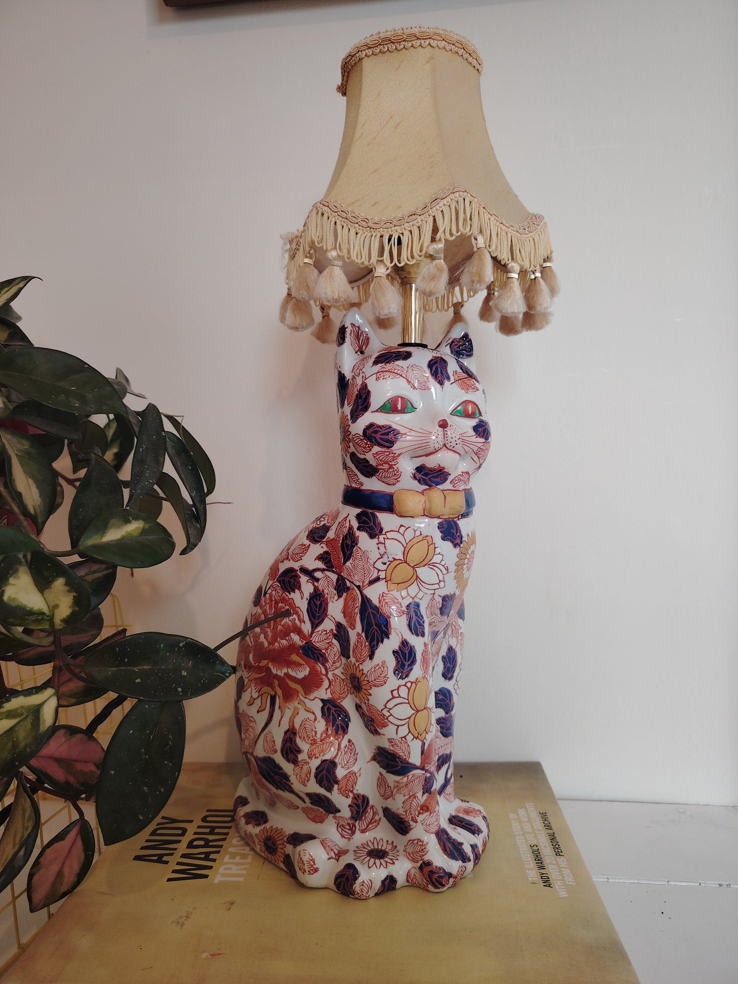 Upcycled Antique Floral Imari Cat Lamp