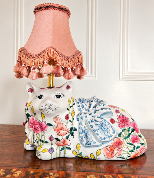 Beautiful Reworked Floral Vintage Floral Cat Lamp