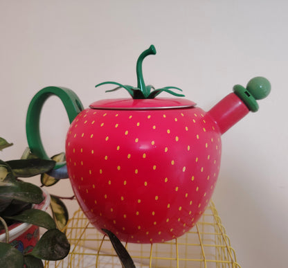 Amazing Vintage 80's Strawberry Enamel Teapot/ Kettle