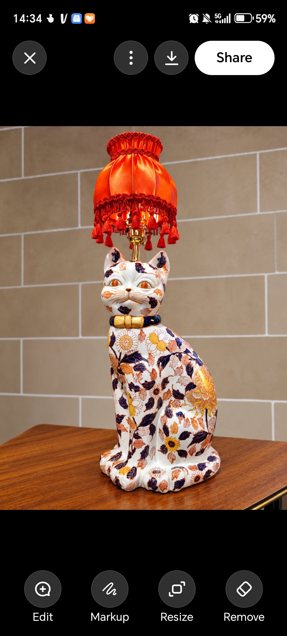 Reworked Antique Floral Imari Cat Lamp