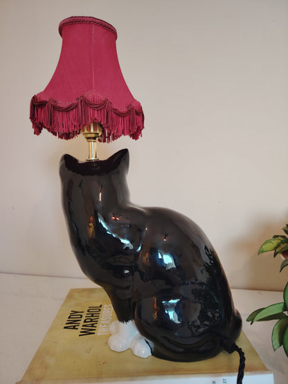 Large Vintage Reworked Tuxedo Cat Lamp ❤️