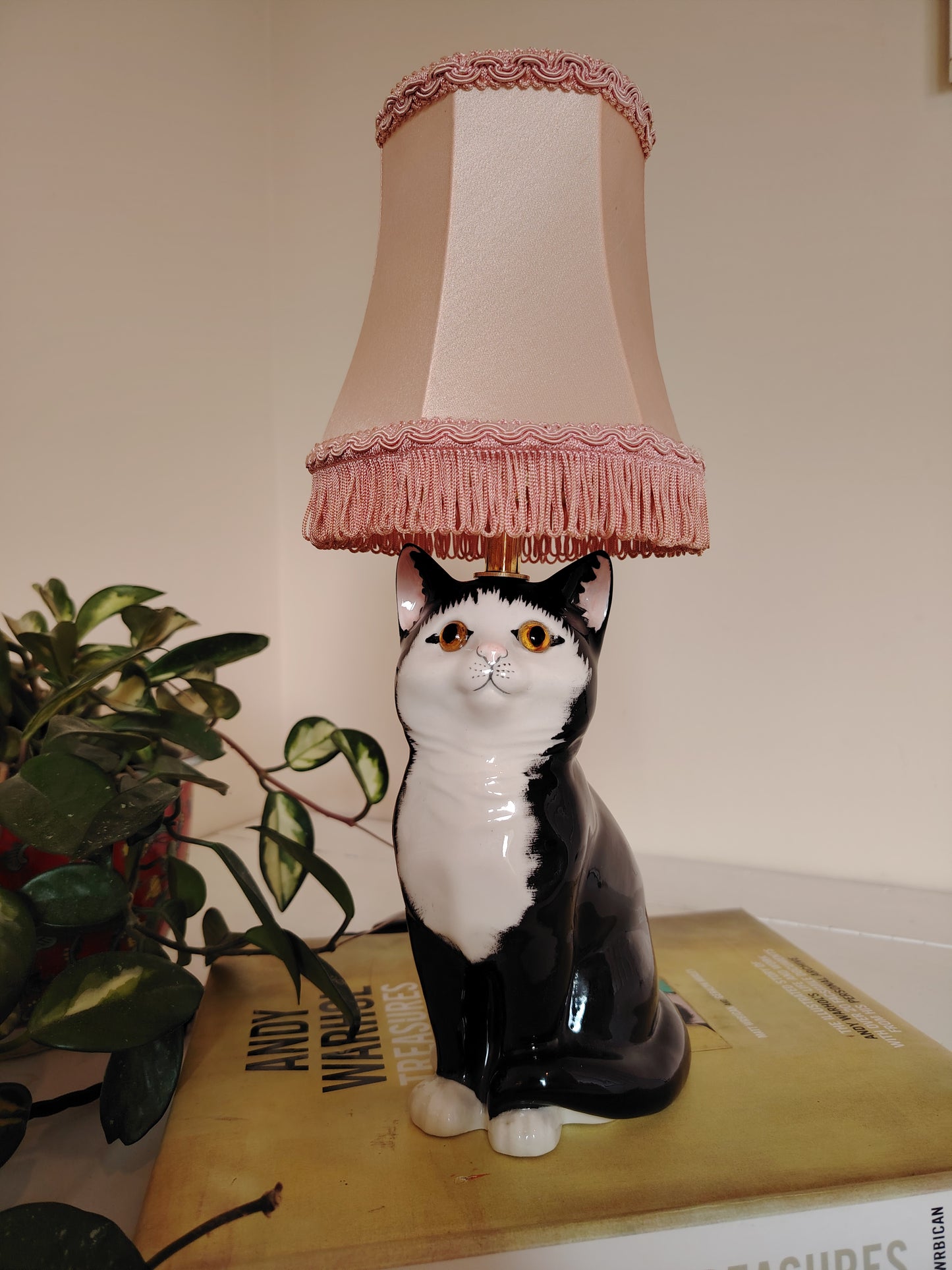 Vintage Reworked Small Tuxedo Kitten Lamp