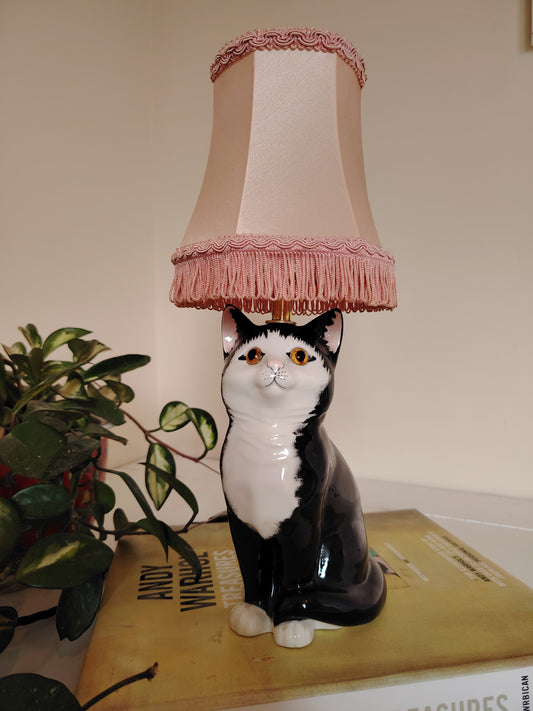 Vintage Reworked Small Tuxedo Kitten Lamp