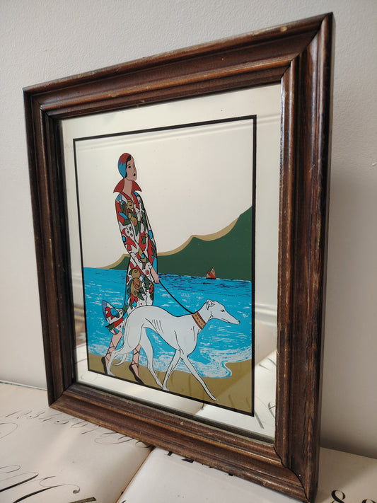 Art Deco Style Picture Mirror Lady and Greyhound