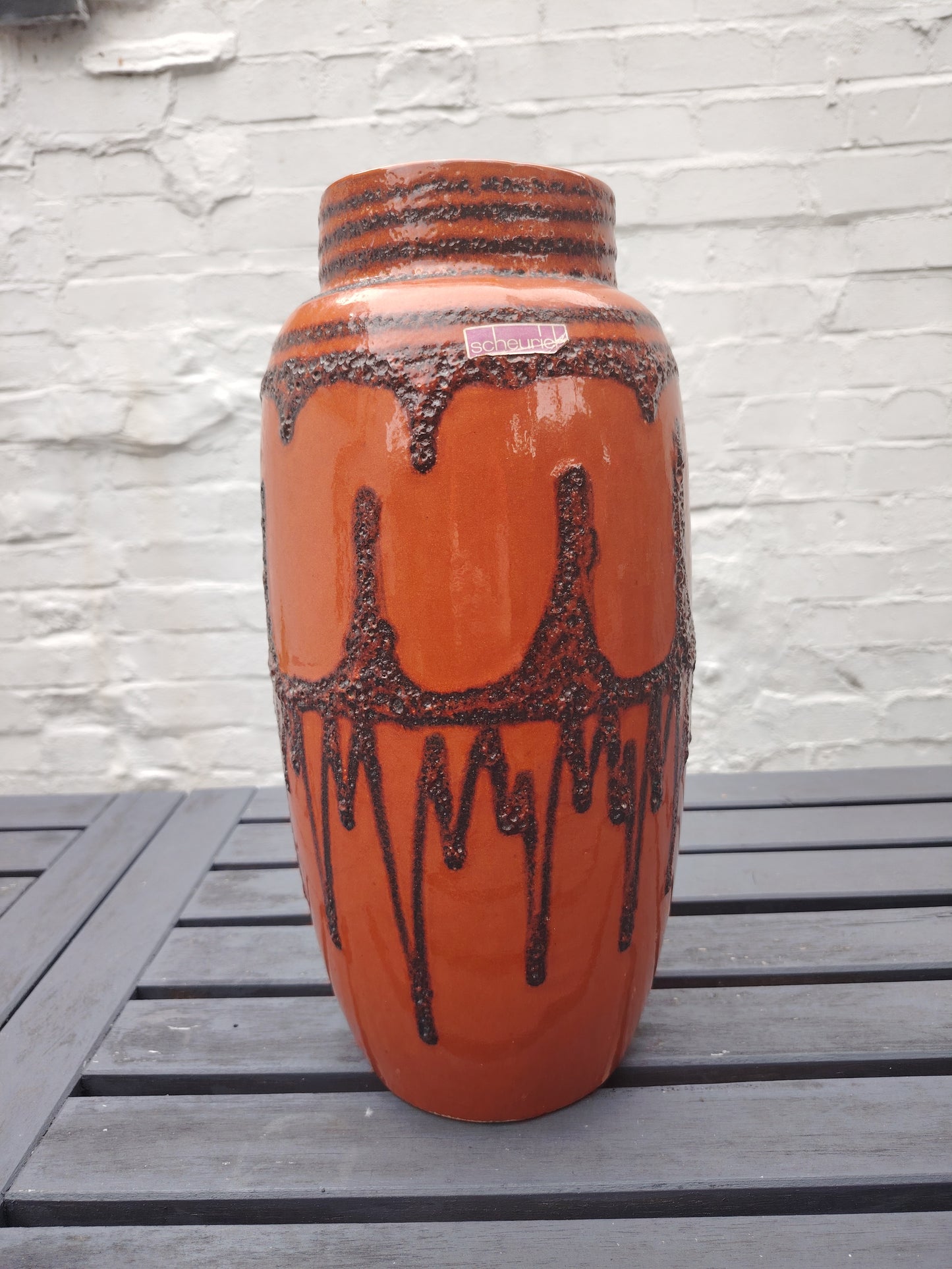 Large Vintage Scheurich Fat Lava Orange and Brown Floor Vase