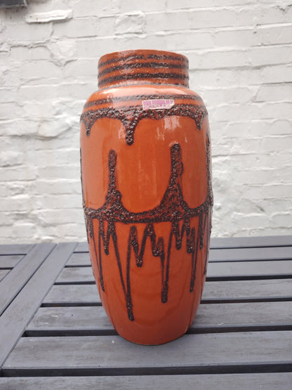 Large Vintage Scheurich Fat Lava Orange and Brown Floor Vase