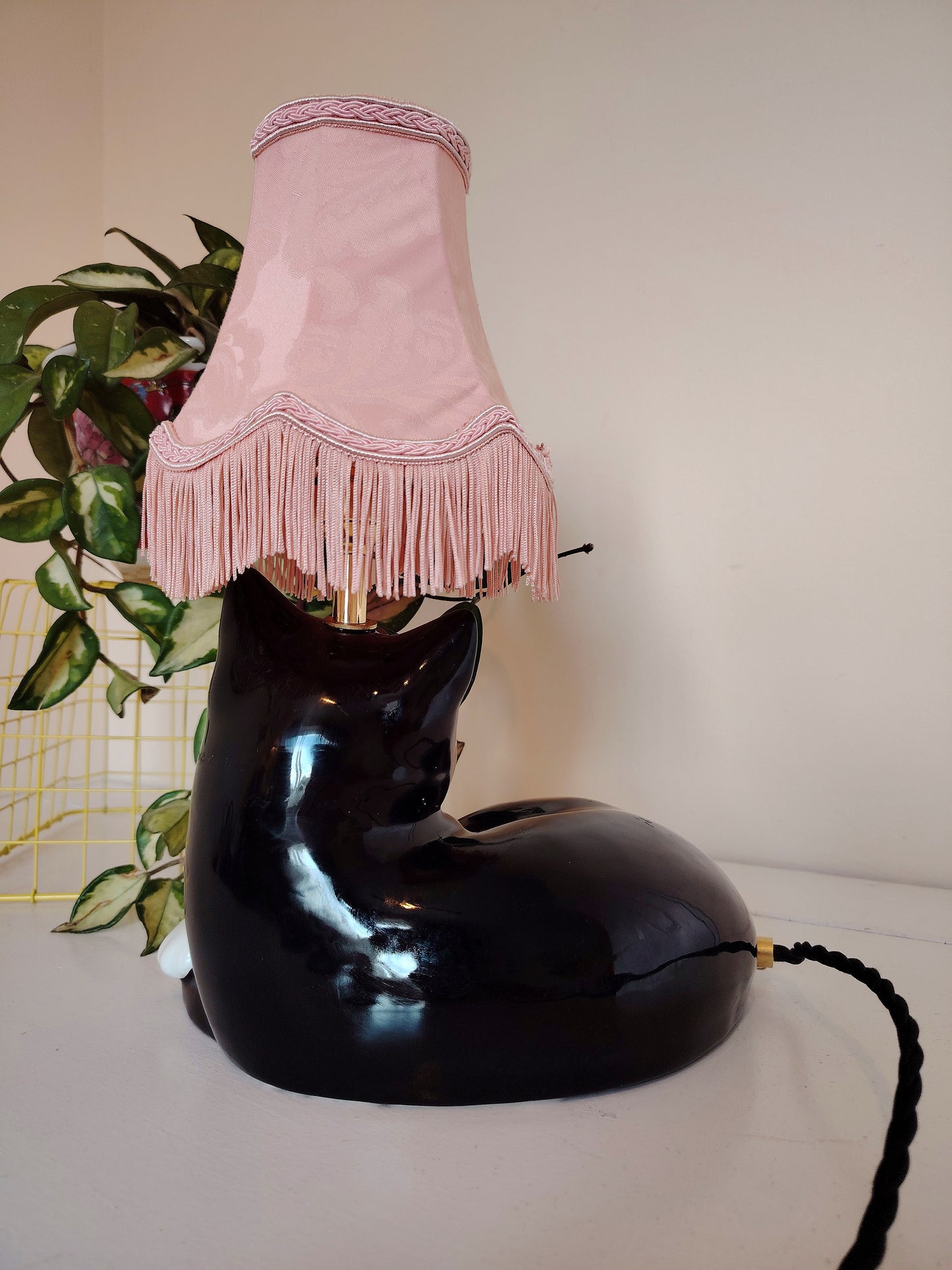 Large Vintage Upcycled Lying Down Tuxedo Cat Lamp
