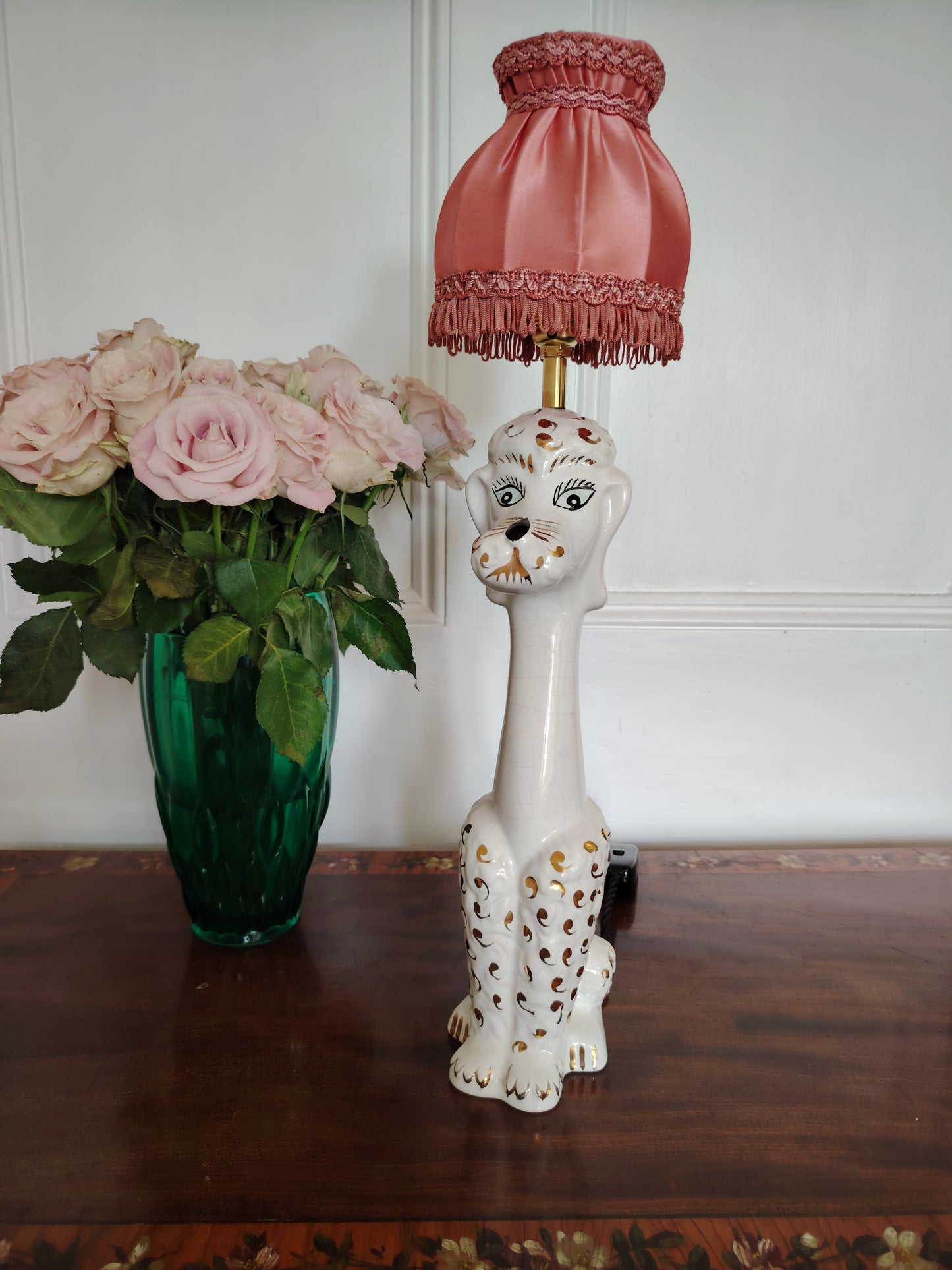 Tall Vintage 1950's Reworked White and Gold Poodle Lamp