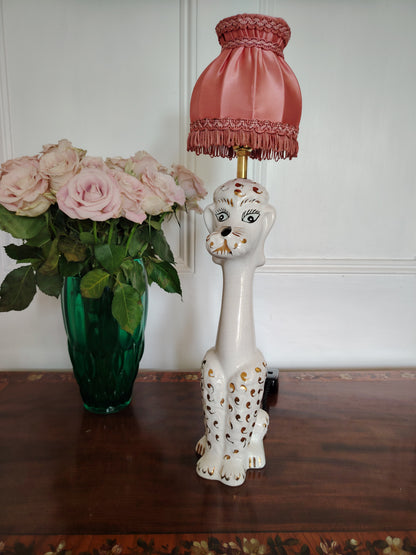 Tall Vintage 1950's Reworked White and Gold Poodle Lamp