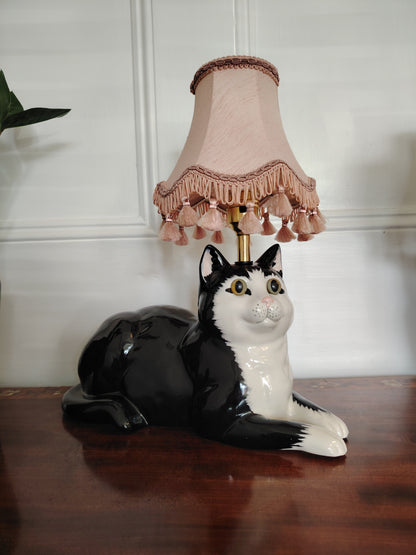 Large Vintage Upcycled Tuxedo Cat Lamp