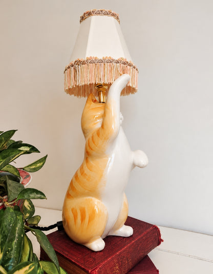Vintage Reworked Playful Ginger Cat Lamp