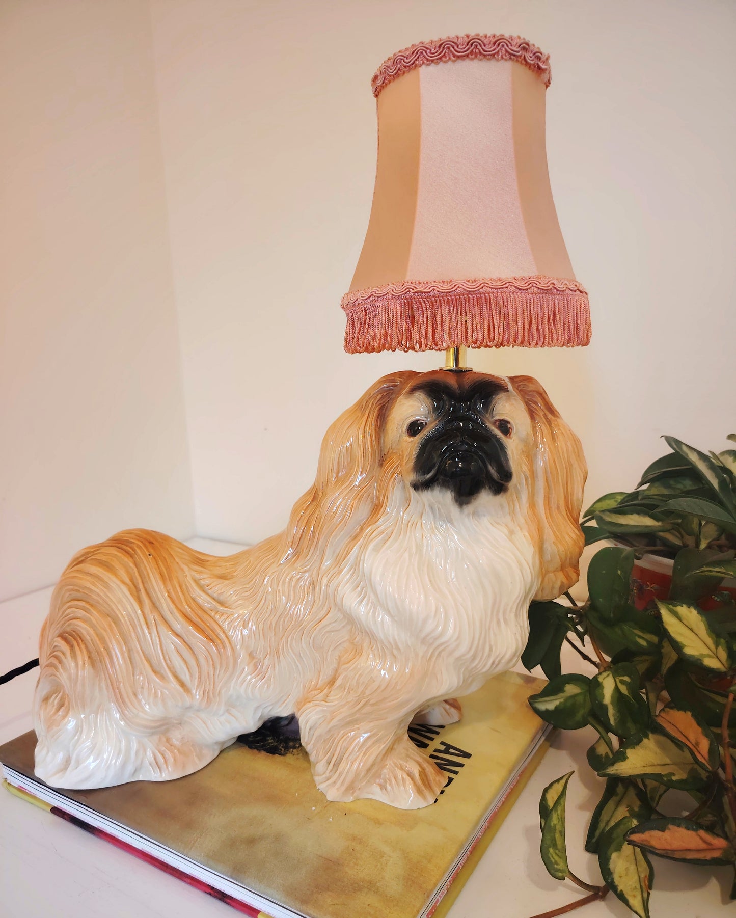 Reworked Vintage Large Pekignese Dog Lamp