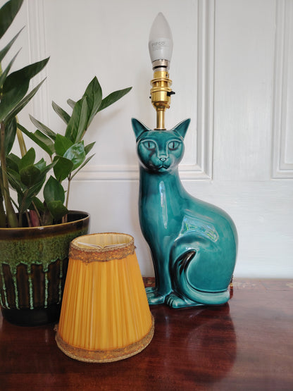 Stunning Blue Mid Century Poole Pottery Reworked Cat Lamp