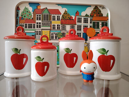 Set of 4 Vintage Red Apple Cannisters