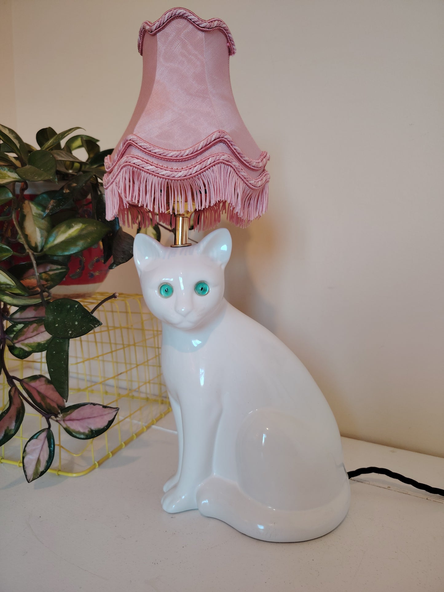 Vintage White Reworked Cat Lamp