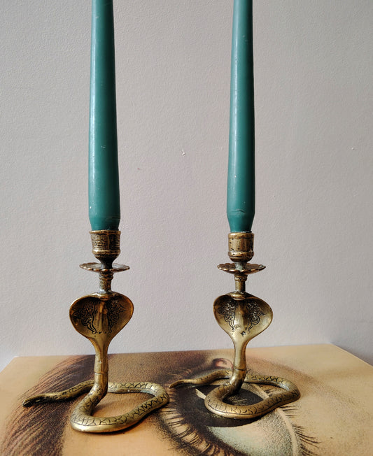 Pair of Solid Brass Python Candle Holders