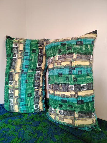 Pair of Large Vintage Bark cloth Bolster Cushions