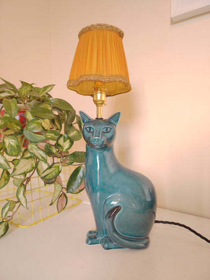 Stunning Blue Mid Upcycled Cat Lamp