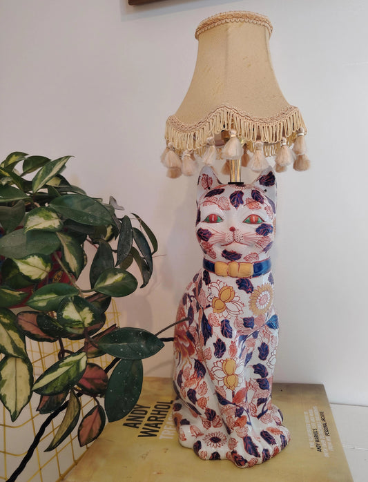 Upcycled Antique Floral Imari Cat Lamp