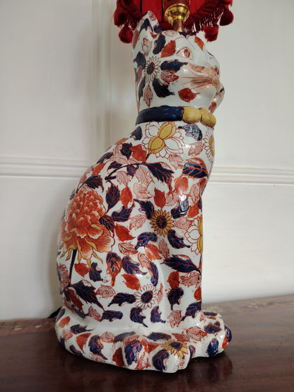 Reworked Antique Floral Imari Cat Lamp