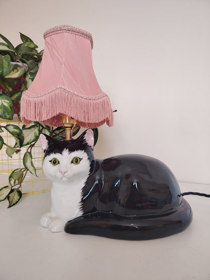 Large Black and White "Just Cats" Upcycled Cat Lamp