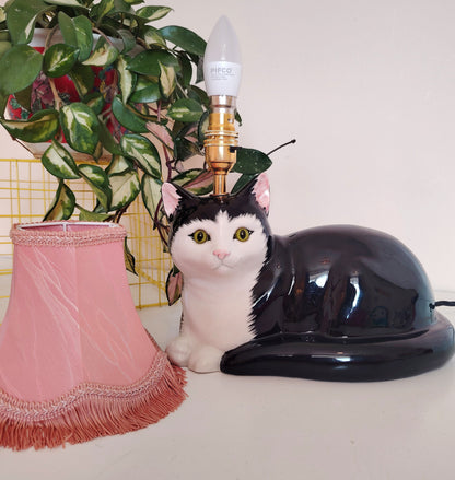 Large Black and White "Just Cats" Upcycled Cat Lamp