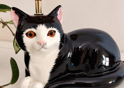Large Vintage Reworked Tuxedo Cat Lamp