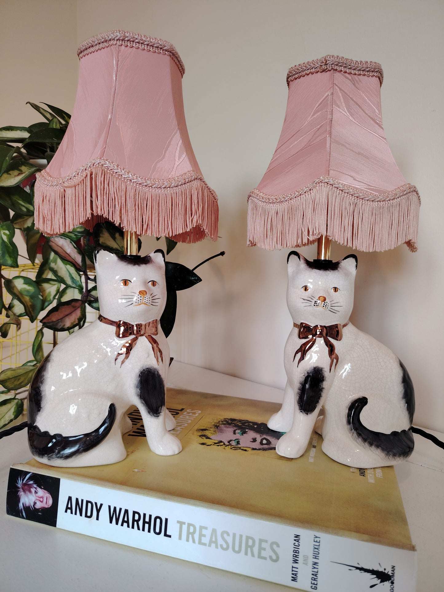 Pair of Vintage Cats upcycled lamps