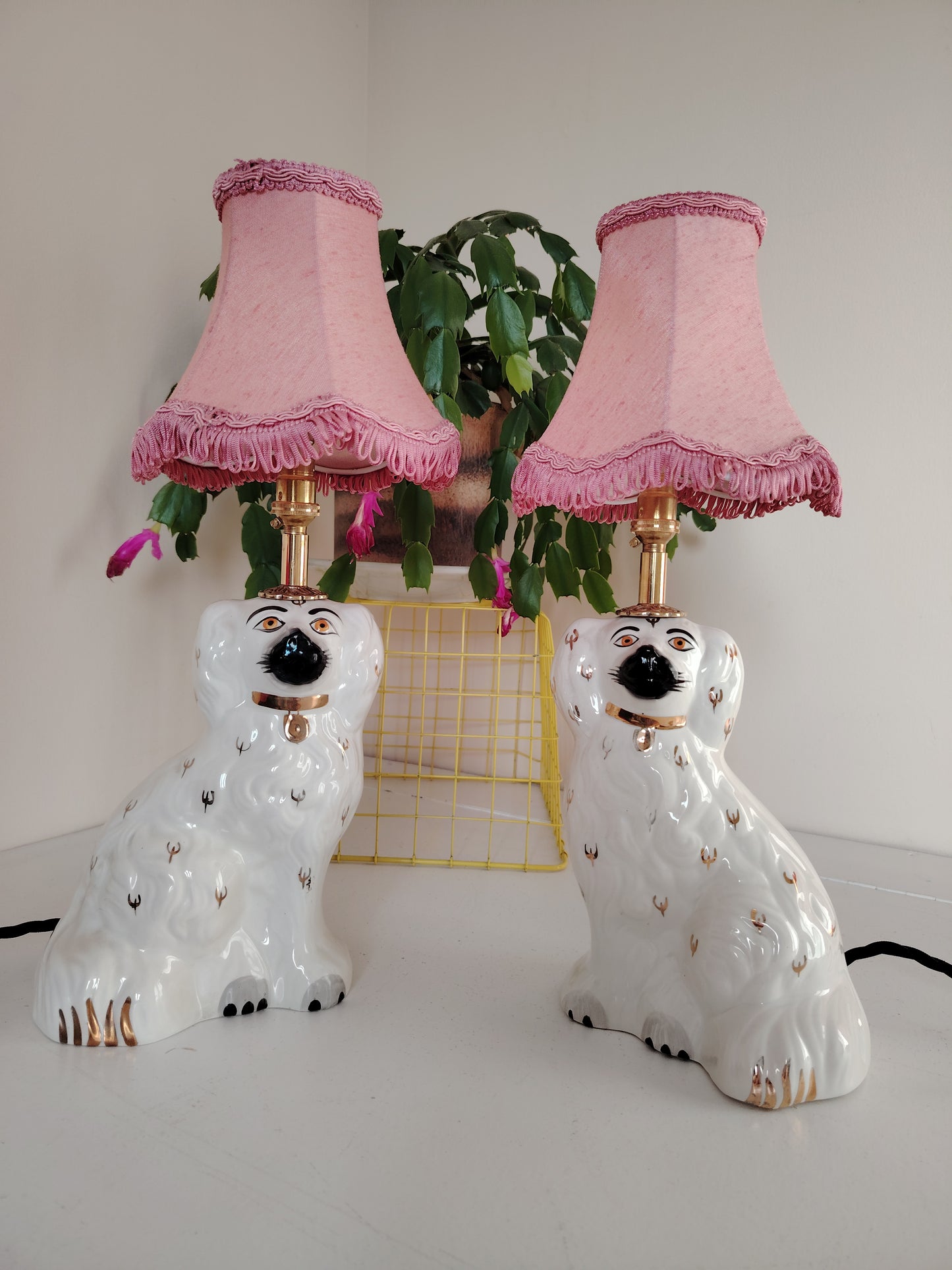 Pair of Antique Wally Dog upcycled lamps