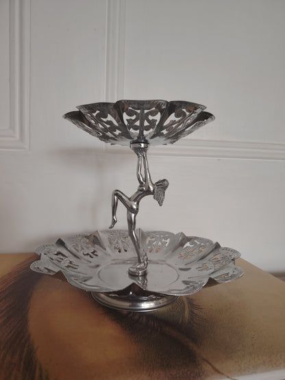 Art Deco Style Nude Lady Chrome Cake Stand