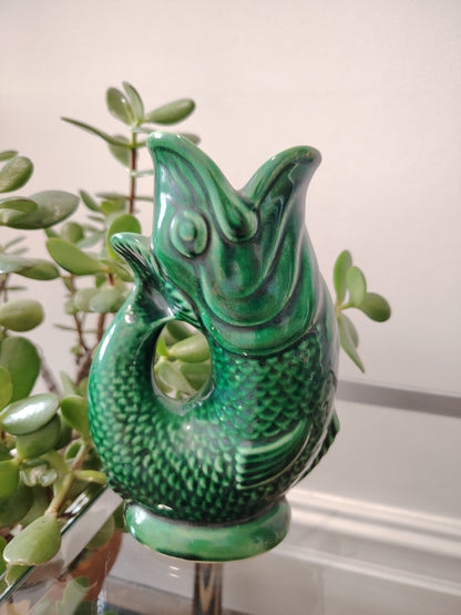 Vintage Small sized Dartmouth Devon Glug / Guggle Fish jug/ vase in Green