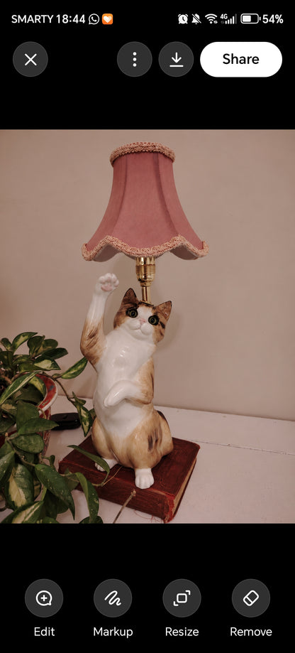 Vintage Reworked Playful Tabby Cat Lamp