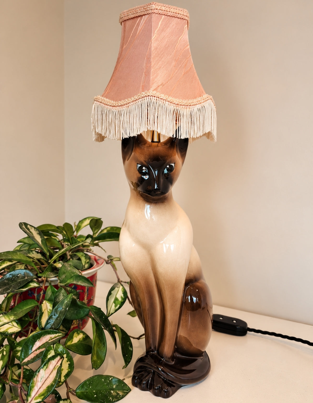 Vintage Reworked Tall Siamese Cat Lamp