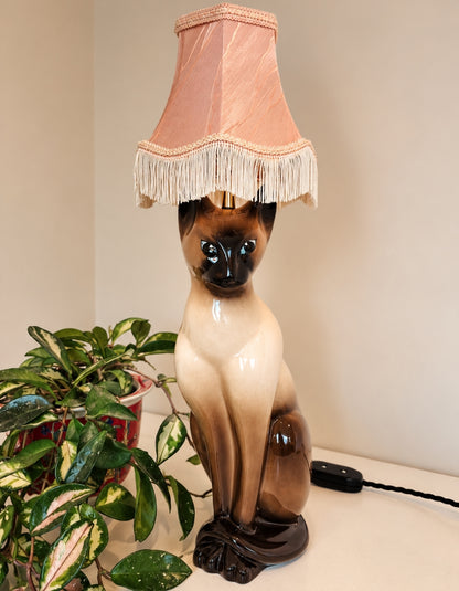 Vintage Reworked Tall Siamese Cat Lamp