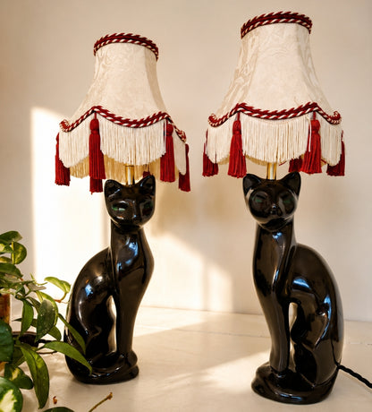 Pair of Vintage Reworked Black Cat Lamps 🐈‍⬛🐈‍⬛💚