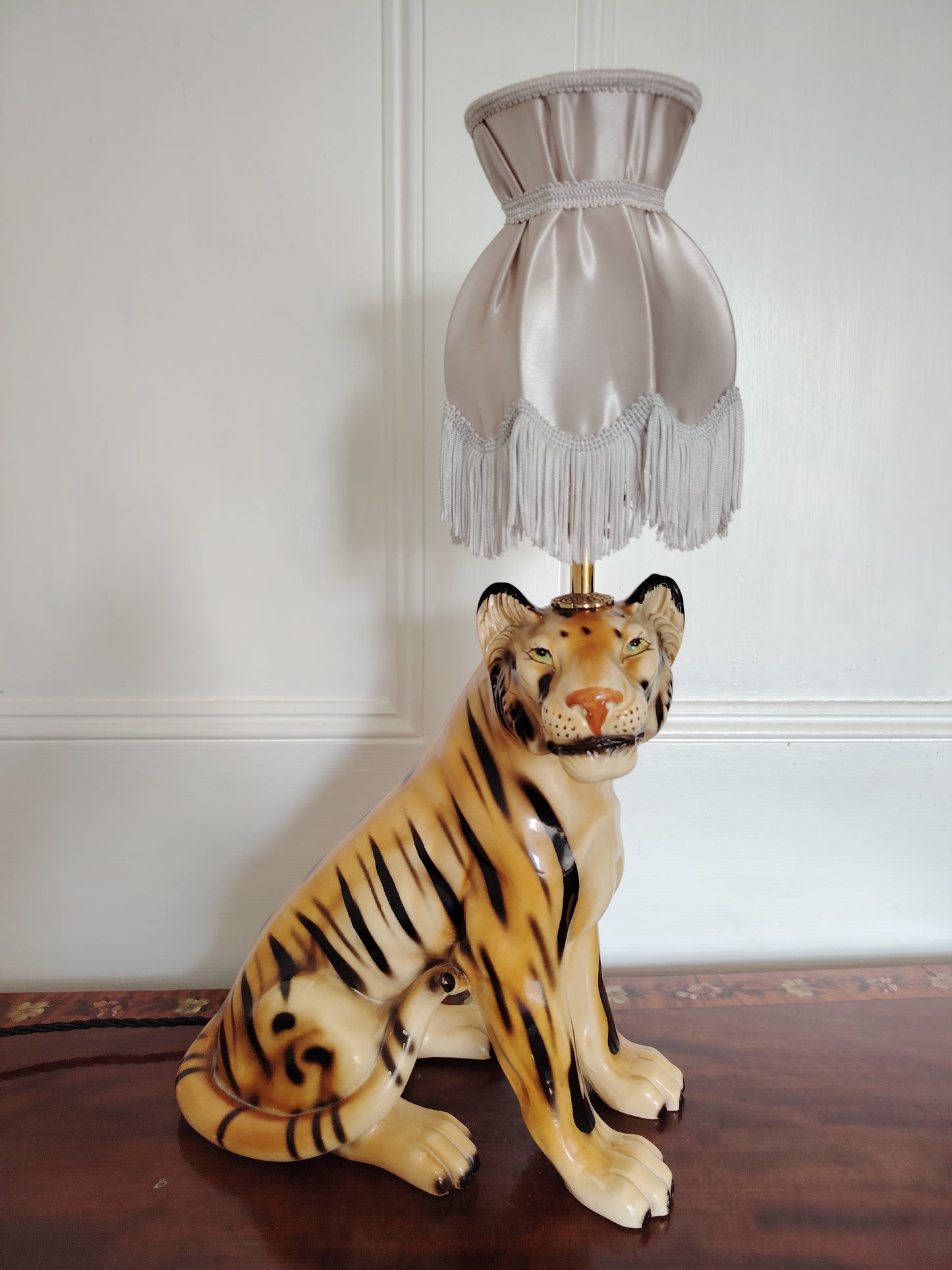 Large Reworked Mid Century Tiger lamp